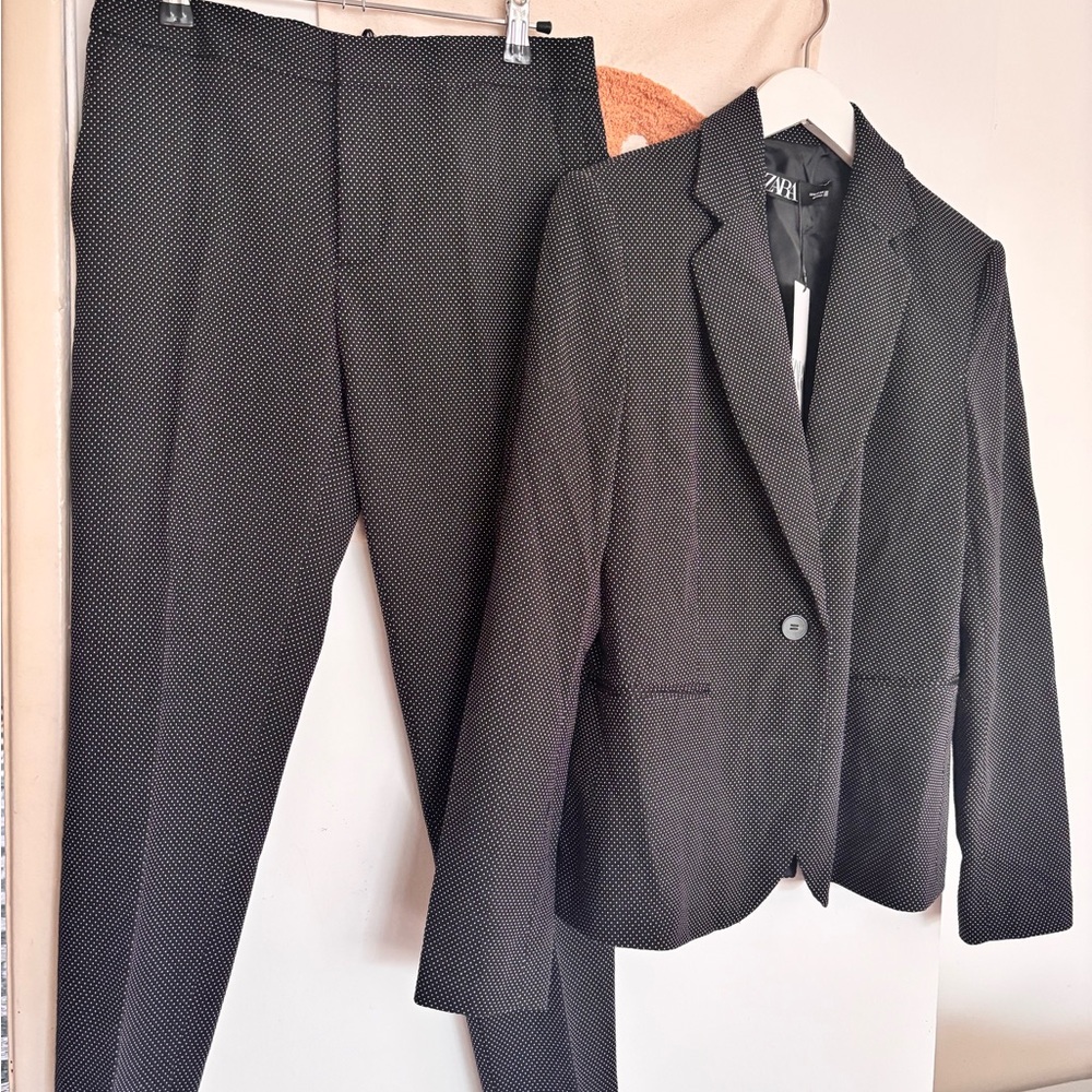 Polka Dot Black Blazer and Pants Set